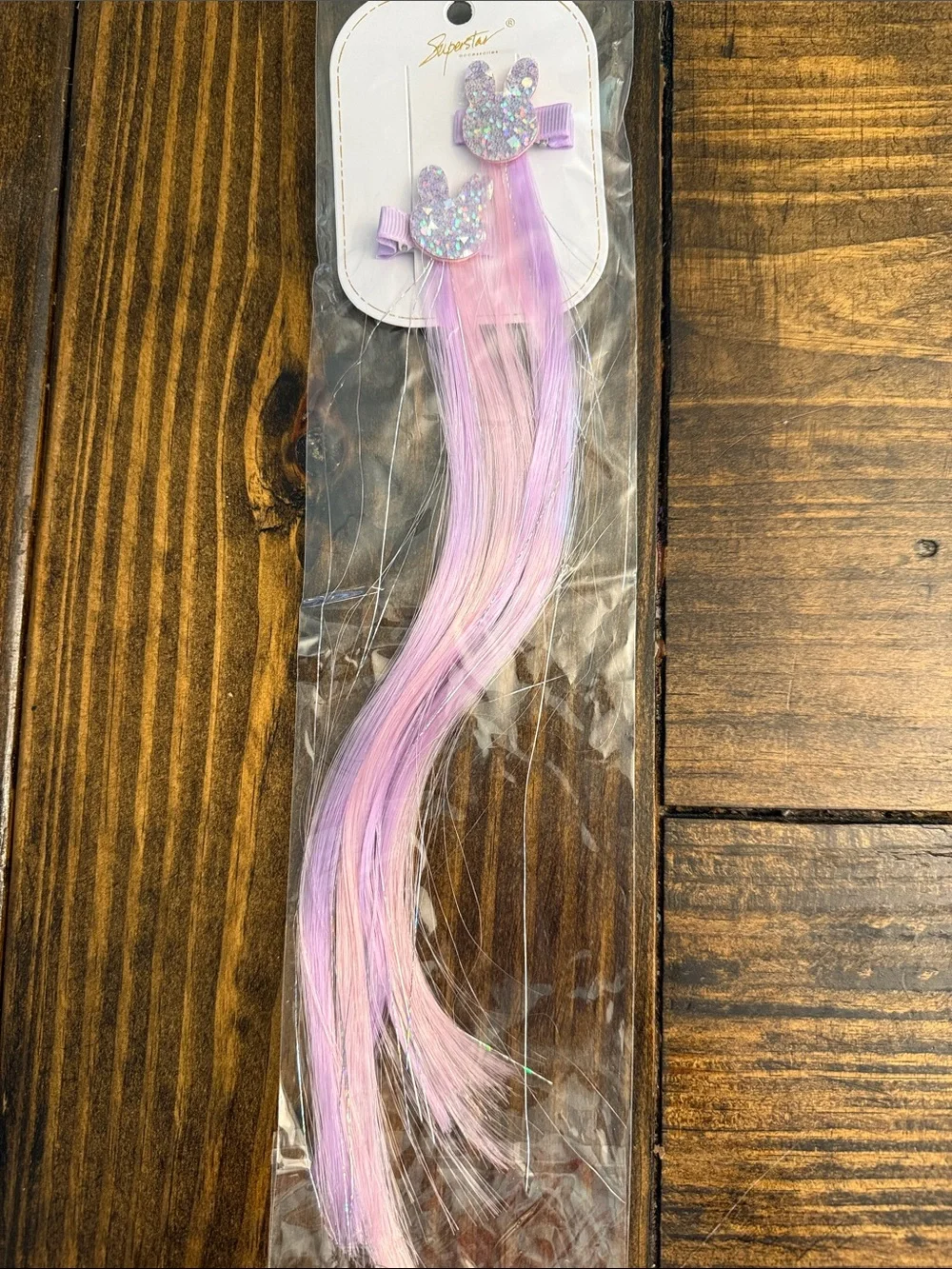 Glitter Bunny Hair Clip with Pastel Blue, Pink, or Purple Strands